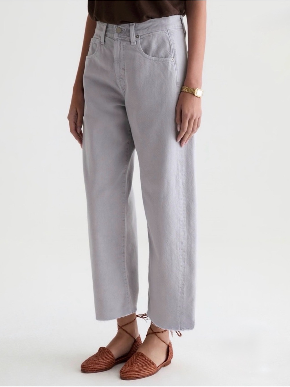 AG Hattie Raw Hem High Waist Crop Barrel Jeans Size 31